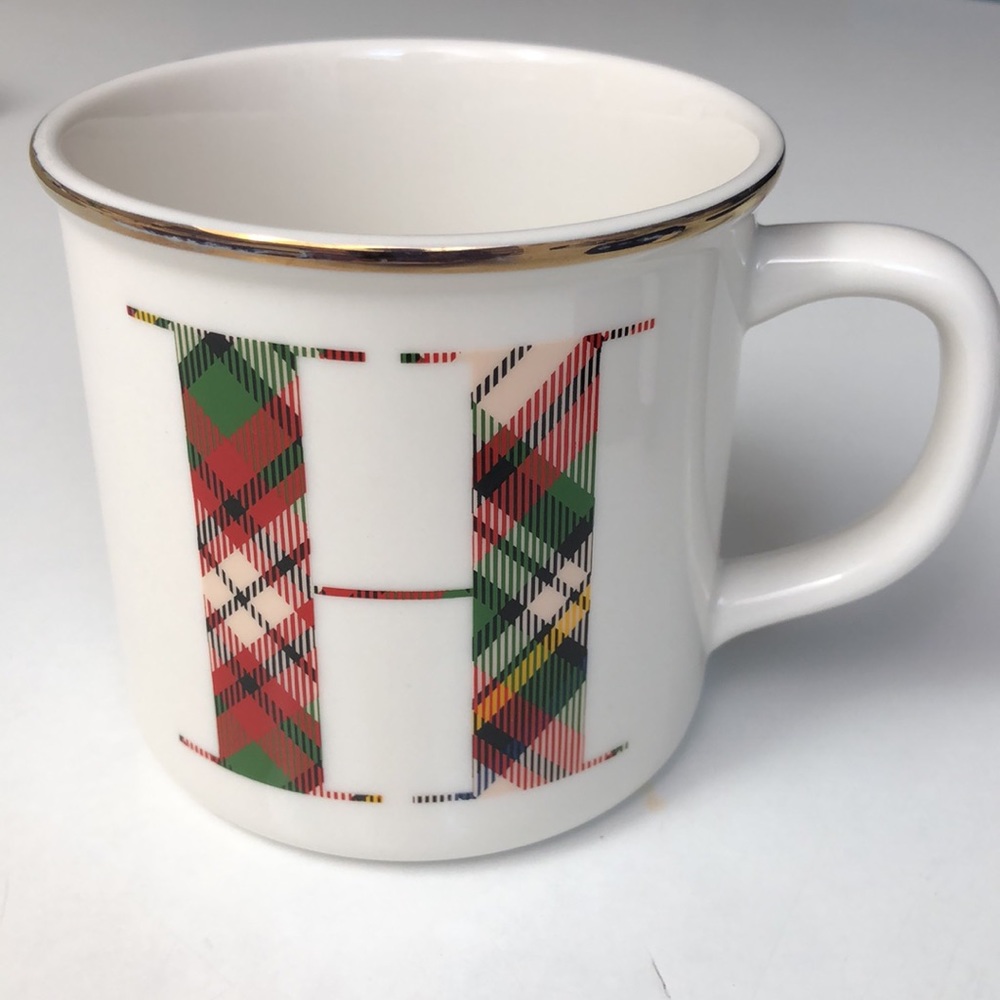 Pottery Barn Plaid Initial H Mug